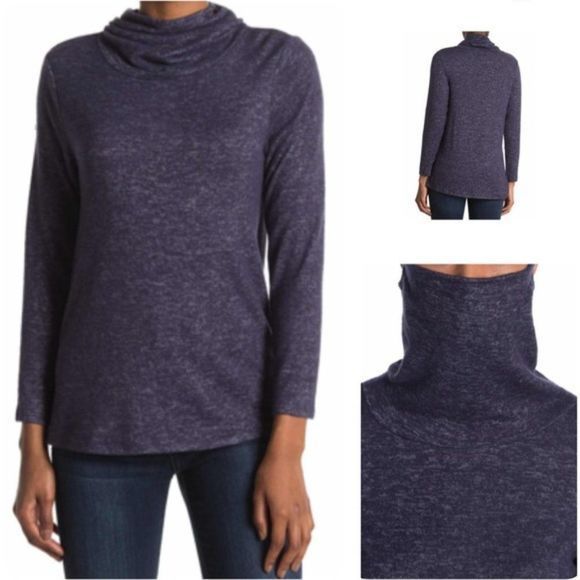 NWT BOBEAU Blue Cowl Neck Built-In Face Mask Sweat - Picture 11 of 11